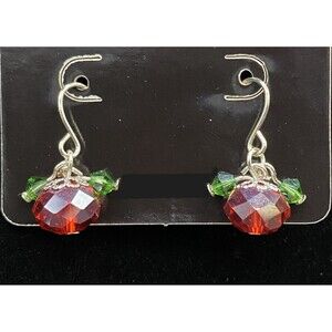 Handmade Pumpkin Style Orange & Green Crystal Bead Earrings by Neanie-Bot